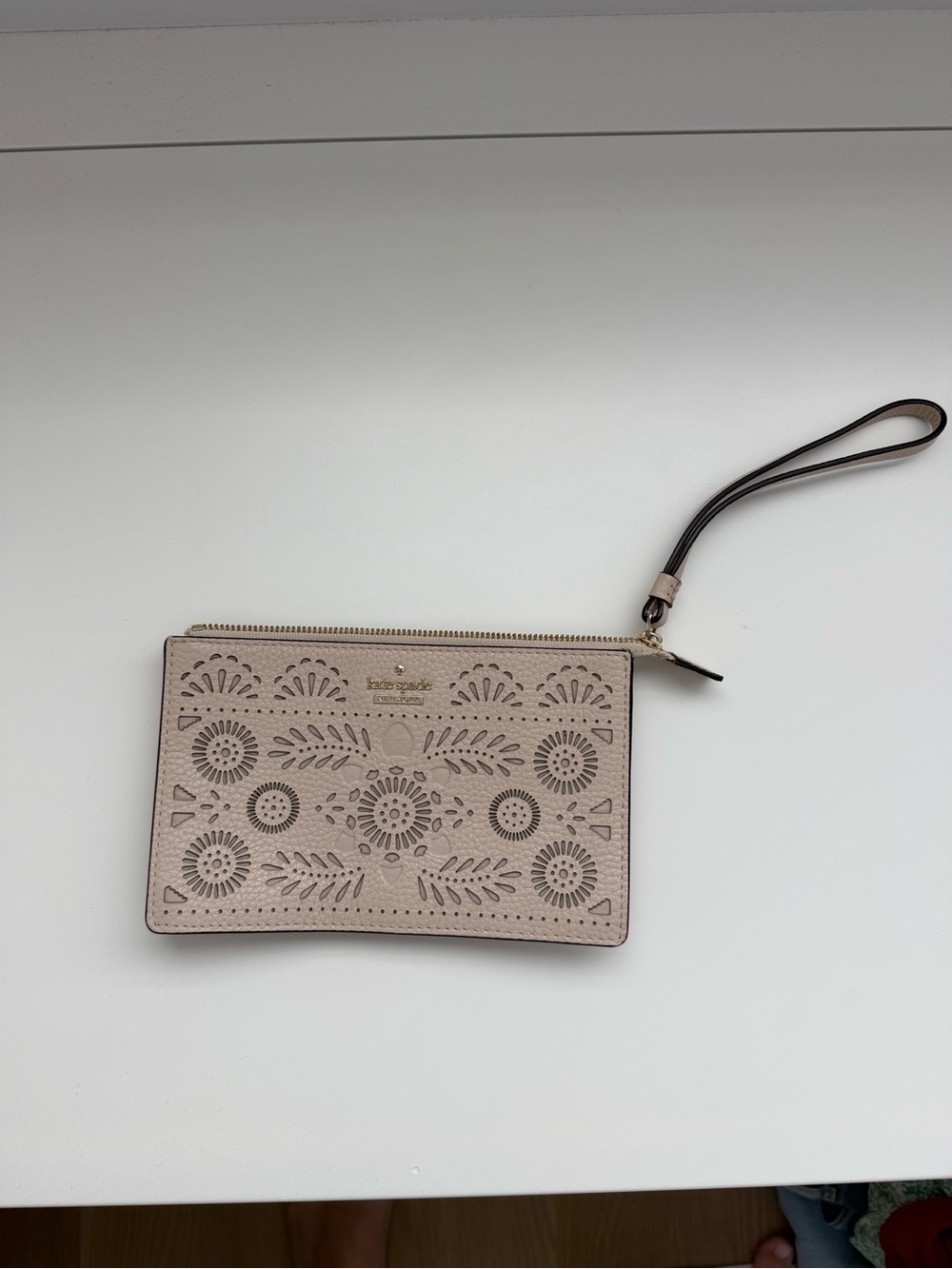 kate spade Blush Laser-Cut Leather Wristlet Clutch